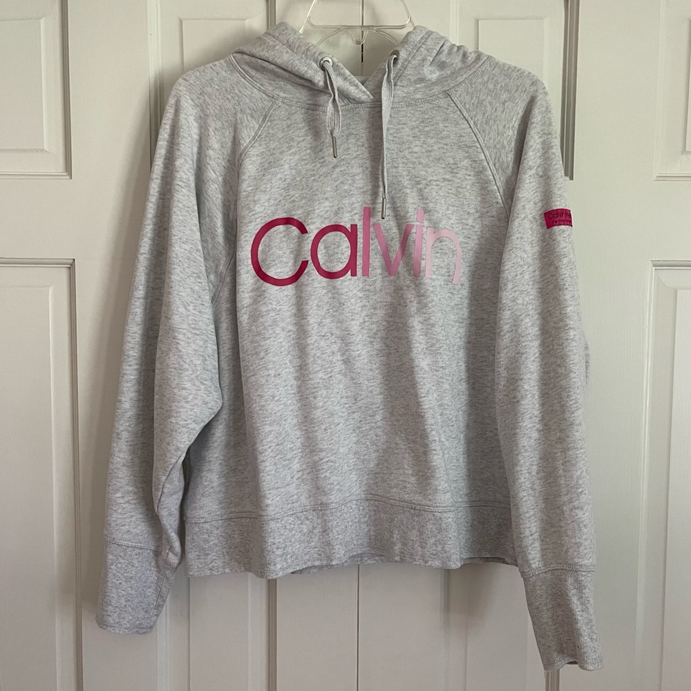 Calvin Klein Performance Light Heather Gray Hoodie with Pink Ombré Logo
